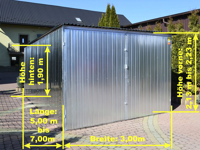 Fertiggaragen verzinkt mit Zweifluegeltor Masse